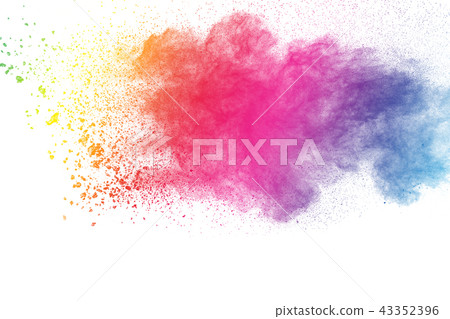 Multicolored powder explosion on white background. 43352396