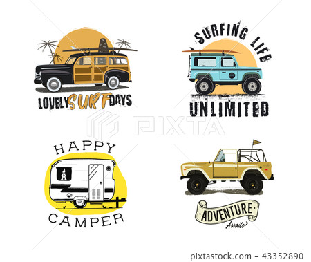 Vintage surfing graphics and emblems set for web design or print. Surfer logo templates. Surf Badges Vintage surfing graphics and emblems set for web design or print. Surfer logo templates. Surf Badges 43352890