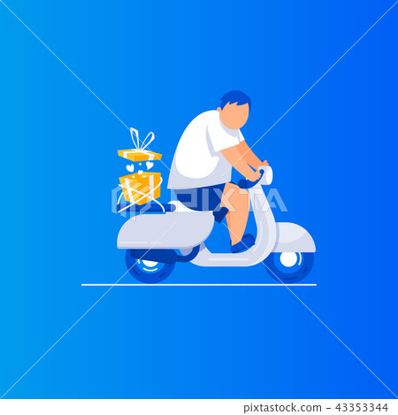 Gift delivery Man is riding a scooter. Gift delivery Man is riding a scooter. 43353344