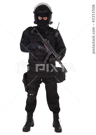 police special forces officer with submachine gun police special forces officer with submachine gun 43353506