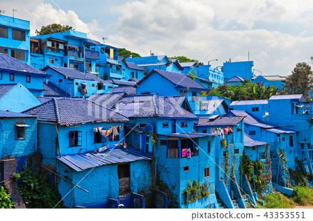 View of village with houses painted in blue color View of village with houses painted in blue color 43353551