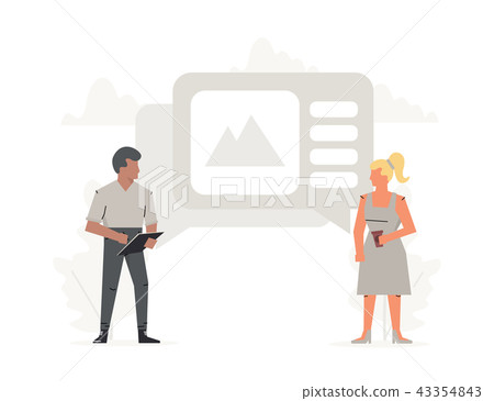 Vector communication concept dialogue of man and woman. New employee and boss meeting. Job interview Vector communication concept dialogue of man and woman. New employee and boss meeting. Job interview 43354843