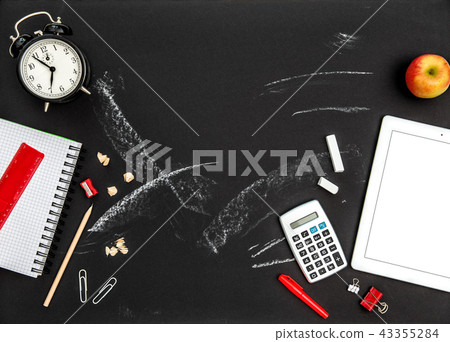 Tools supplies black chalkboard background 43355284