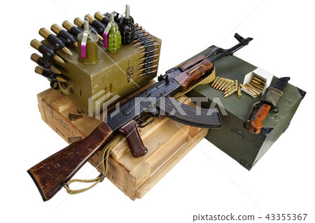 box of ammunition with AK rifle and ammunition 43355367