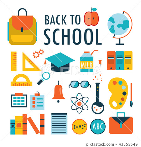 Back to school Flat design icons set isolated on white Part 1 43355549