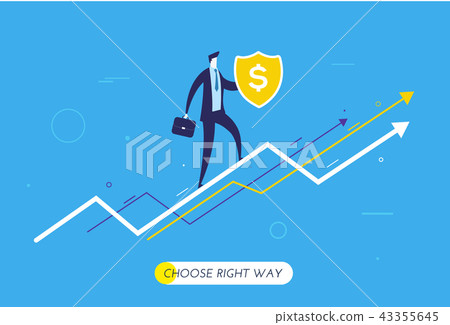 Businessman climbing graph, protects the shield 43355645