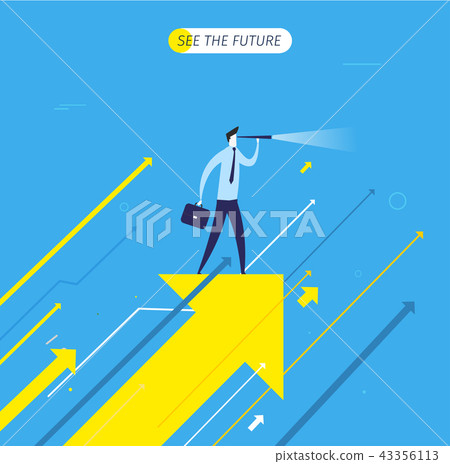 Businessman with telescope looking to the future. 43356113