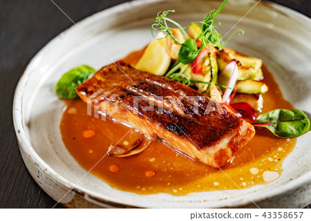grilled salmon with vegetables grilled salmon with vegetables 43358657