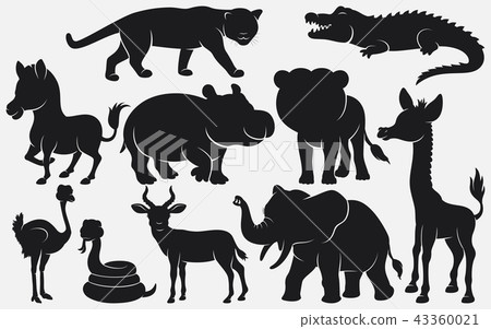 Set of black silhouettes wild animals cartoon on w 43360021