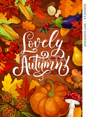 Lovely autumn poster with fall pumpkin and leaf - Stock Illustration ...