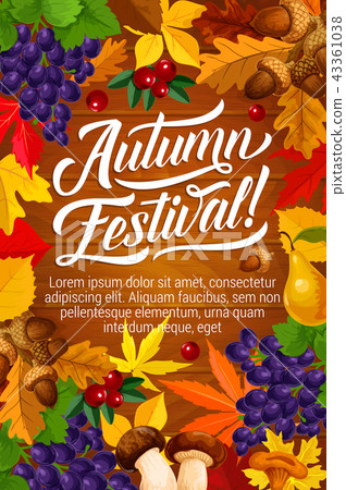 Autumn festival poster with fall harvest and leaf - Stock Illustration ...