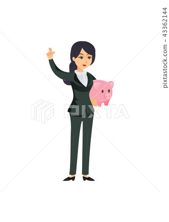 Businesswoman with piggy bank on white - Stock Illustration [43362144 ...