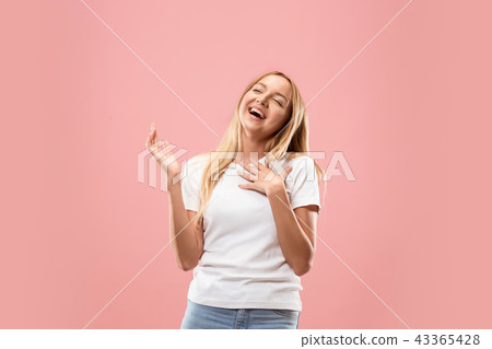 The happy business woman standing and smiling 43365428