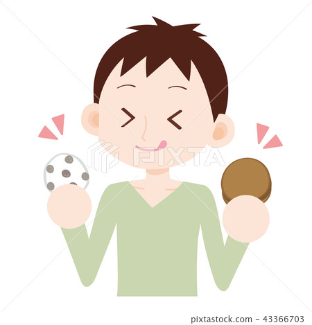 Men sweets who eat pea Daifuku and grilled chicken 43366703