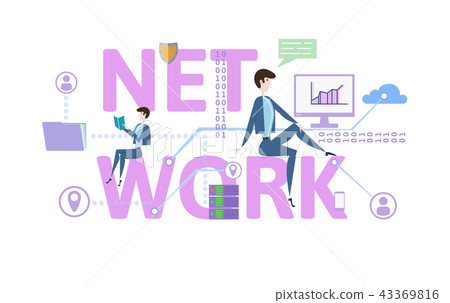 Network. Concept table with keywords, letters and icons. Colored flat vector illustration on white Network. Concept table with keywords, letters and icons. Colored flat vector illustration on white 43369816