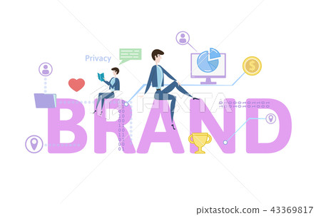 BRAND. Concept table with keywords, letters and icons. Colored flat vector illustration on white BRAND. Concept table with keywords, letters and icons. Colored flat vector illustration on white 43369817
