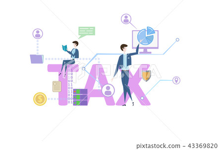 TAX. Concept table with keywords, letters and icons. Colored flat vector illustration on white TAX. Concept table with keywords, letters and icons. Colored flat vector illustration on white 43369820