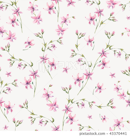 Vector vintage floral seamless pattern with pink wildflowers. 43370441
