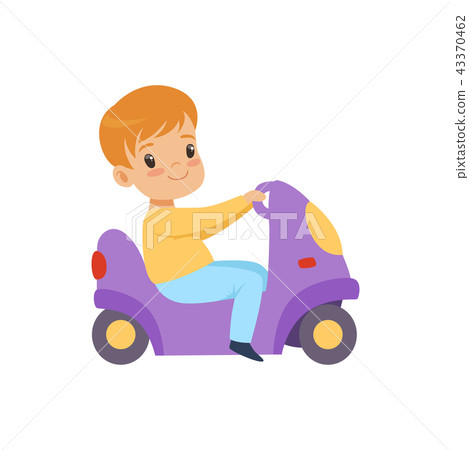 Cute little boy riding a toy motorcycle vector Illustration on a white background Cute little boy riding a toy motorcycle vector Illustration on a white background 43370462