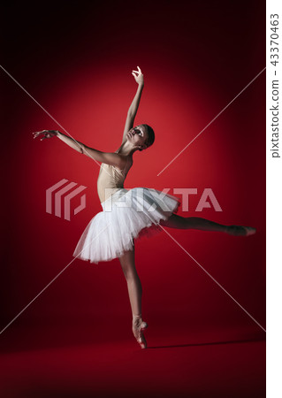 Ballerina. Young graceful female ballet dancer dancing at red studioskill. Beauty of classic ballet. Ballerina. Young graceful female ballet dancer dancing at red studioskill. Beauty of classic ballet. 43370463
