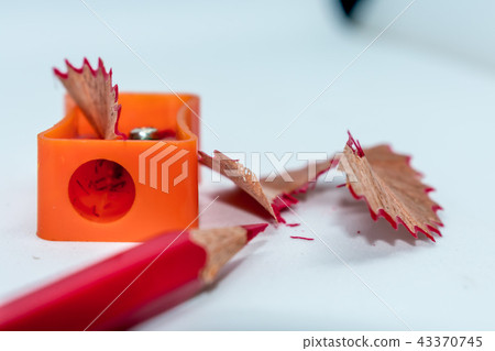 Color pencil with sharpener on white background 43370745