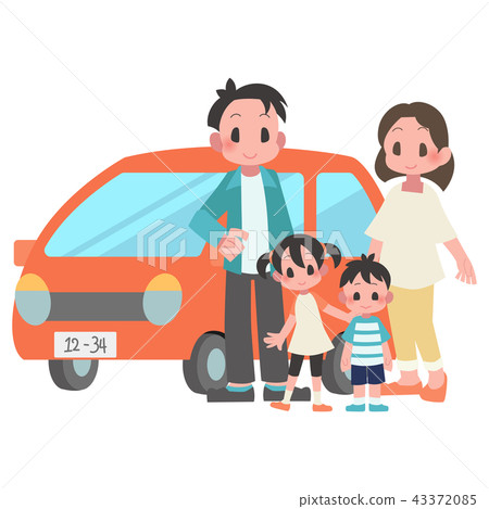Family, parent and child, private car 43372085