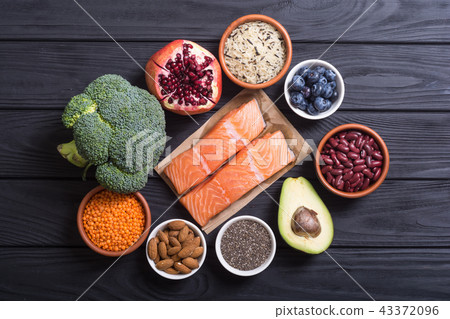 Healthy food with salmon 43372096