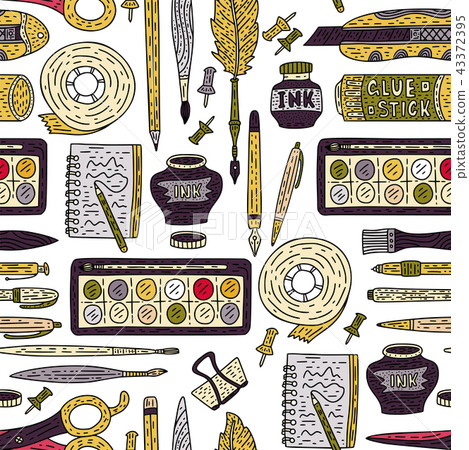 Art accessories vector seamless pattern. Doodle color drawing supplies for school and art. 43372395