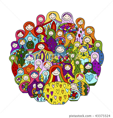 Collection of russian nesting dolls, Matryoshka for your design 43373324