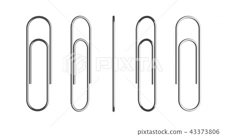 Set of metal paper clips isolated on white background for office 43373806