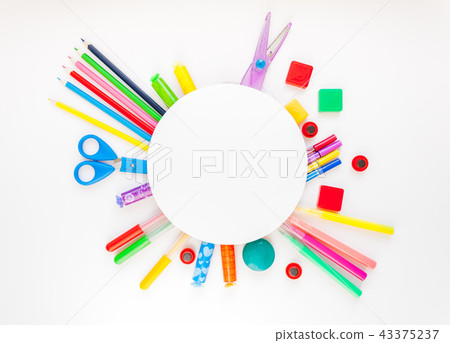 Round frame. Stationery on the white background. 43375237