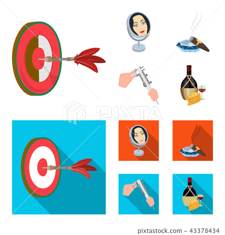 Game Darts, reflection in the mirror and other web icon in cartoon,flat style. Cigar , calipers Game Darts, reflection in the mirror and other web icon in cartoon,flat style. Cigar , calipers 43378434