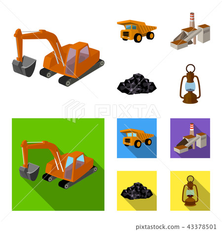 Excavator, dumper, processing plant, minerals and ore.Mining industry set collection icons in Excavator, dumper, processing plant, minerals and ore.Mining industry set collection icons in 43378501