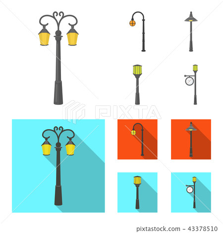 Lamppost in retro style,modern lantern, torch and other types of streetlights. Lamppost set 43378510