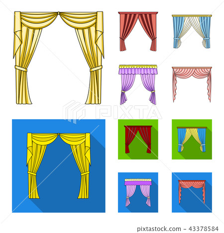 Diffe Types Of Window Curtains Set Stock Ilration 43378584 Pixta Window Curtains Set, Window Curtains Types