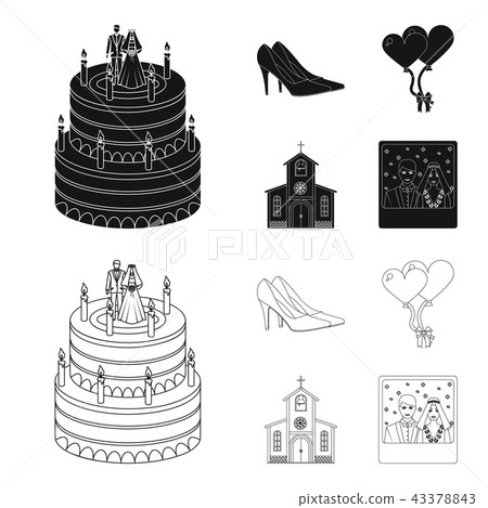 Wedding and Attributes cartoon ,flat,outline,black icons in set collection for design.Newlyweds and 43378843