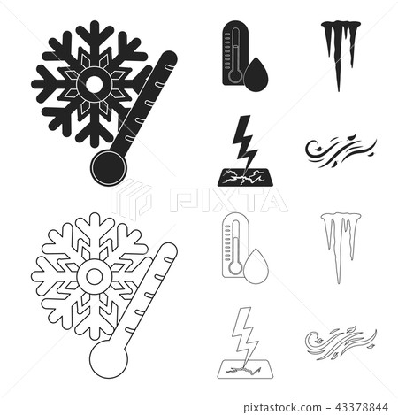 Humidity, icicles, thunderbolt, windy weather. Weather set collection icons in black,outline style Humidity, icicles, thunderbolt, windy weather. Weather set collection icons in black,outline style 43378844