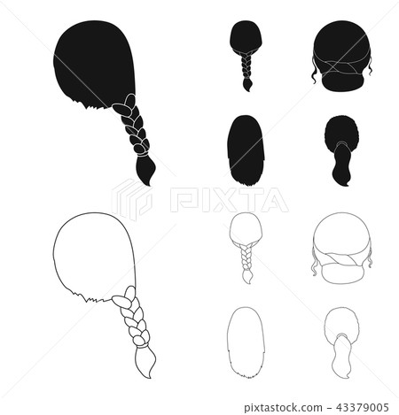 Light braid, fish tail and other types of hairstyles. Back hairstyle set collection icons in black 43379005
