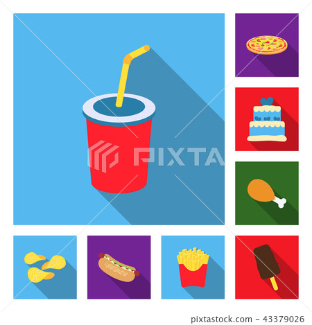 Fast food flat icons in set collection for design.Food from semi-finished products vector symbol 43379026