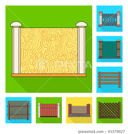 Different fence flat icons in set collection for design.Decorative fencing vector symbol stock web 43379027