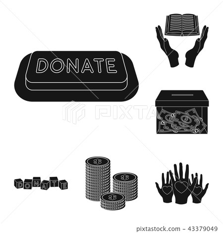 Charity and donation black icons in set collection for design. Material aid vector symbol stock web Charity and donation black icons in set collection for design. Material aid vector symbol stock web 43379049