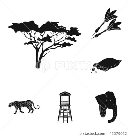 African Safari black icons in set collection for design. Trophies and equipment for Safari vector African Safari black icons in set collection for design. Trophies and equipment for Safari vector 43379052