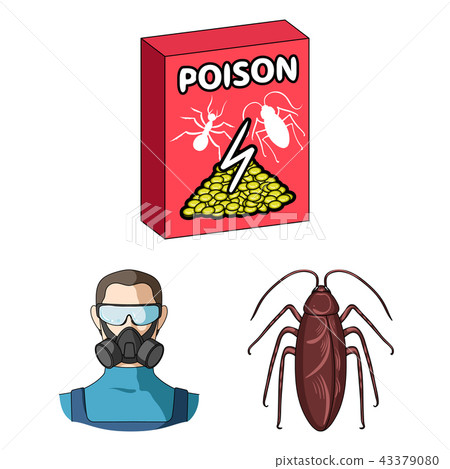 Pest, poison, personnel and equipment cartoon icons in set collection for design. Pest control 43379080