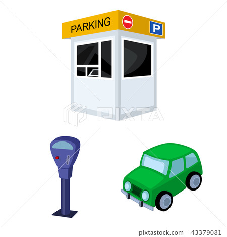 Parking for cars cartoon icons in set collection for design. Equipment and service vector symbol 43379081
