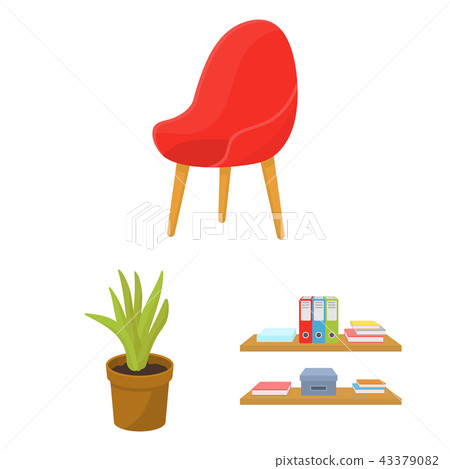 Interior of the workplace cartoon icons in set collection for design. Office furniture vector symbol 43379082