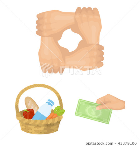 Charity and donation cartoon icons in set collection for design. Material aid vector symbol stock 43379100