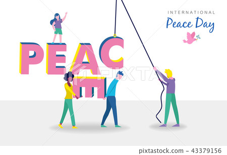 World peace day card of diverse people teamwork World peace day card of diverse people teamwork 43379156