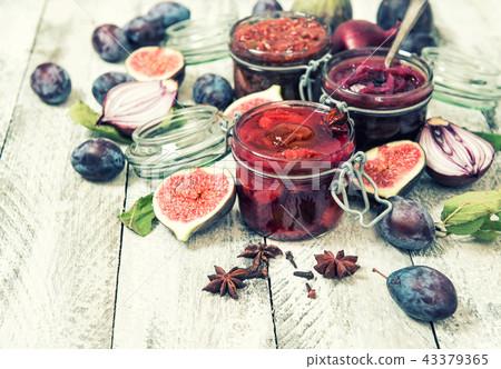 Plum marmalade fig jam red onion confiture vintage 43379365