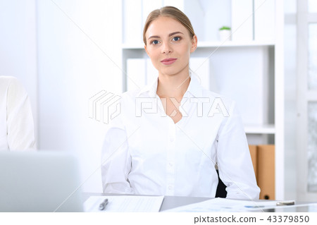 Group of business people or lawyers discussing terms of transaction in office. Meeting and teamwor Group of business people or lawyers discussing terms of transaction in office. Meeting and teamwor 43379850