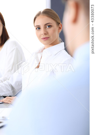 Group of business people or lawyers discussing terms of transaction in office. Meeting and teamwor Group of business people or lawyers discussing terms of transaction in office. Meeting and teamwor 43380073